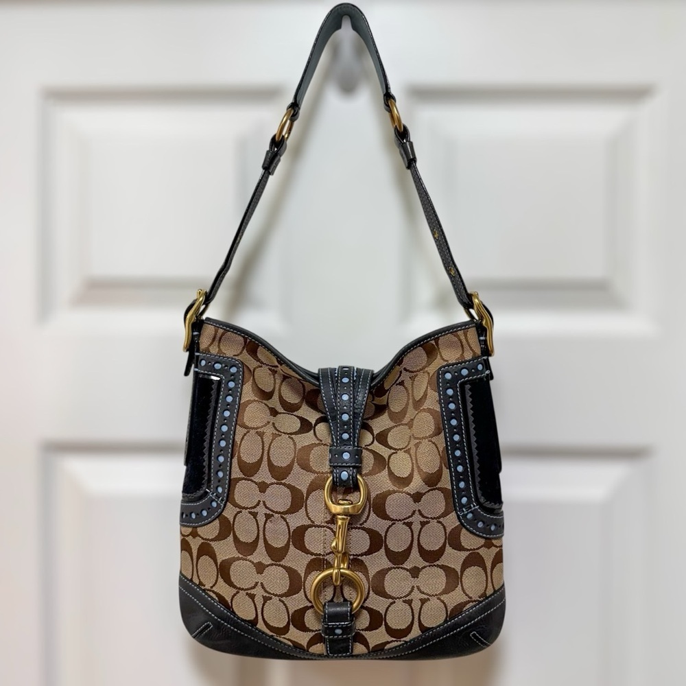 Coach Legacy Perforated Leather Signature Canvas Hobo Vintage Y2K